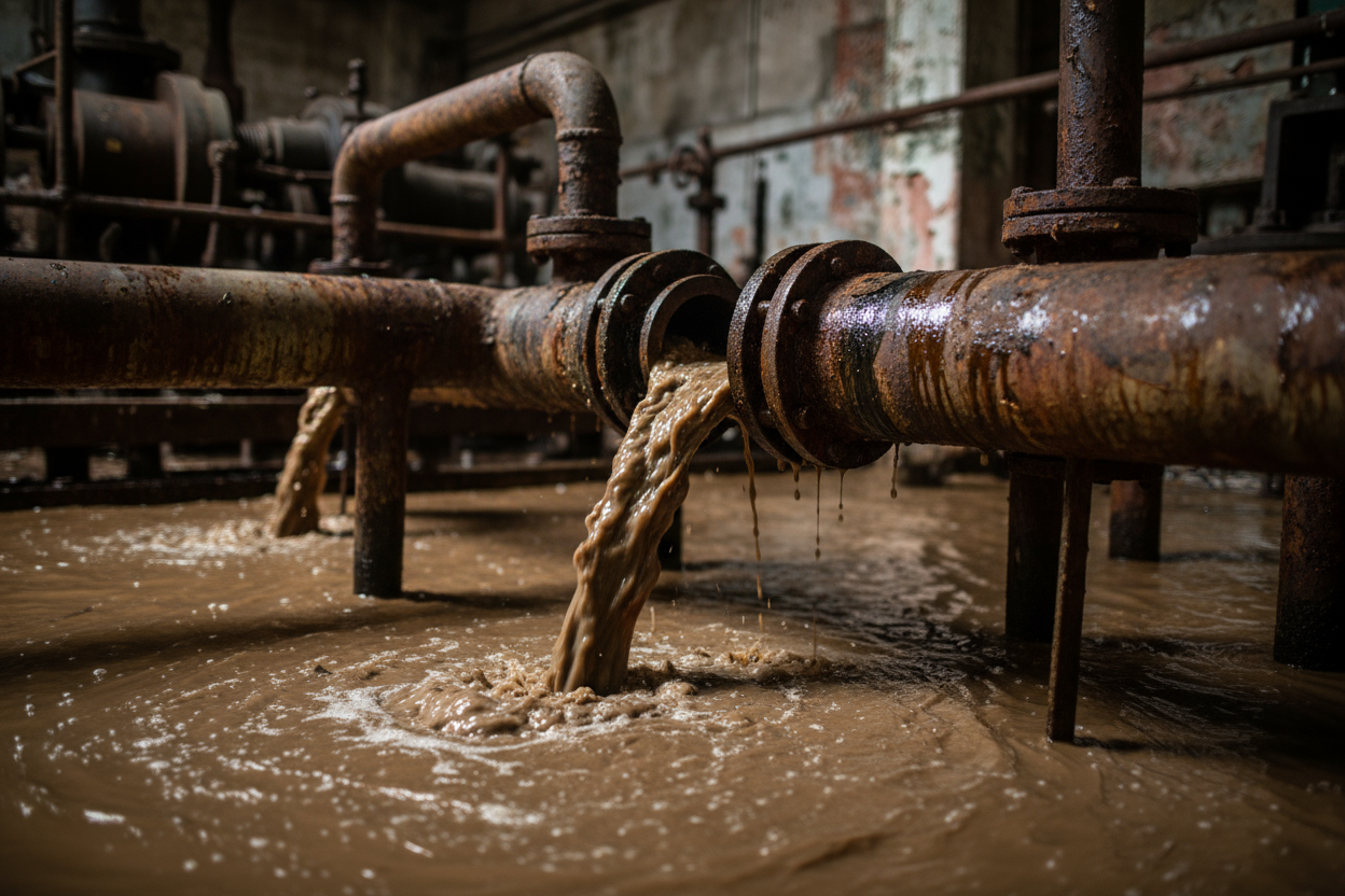 dirty water flows in old pipes